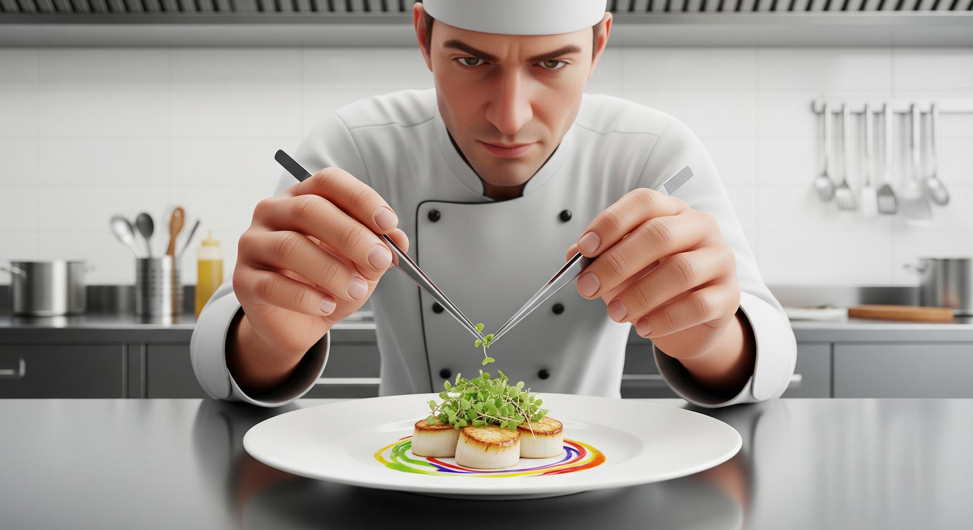 Chef che prepara un piatto moderno